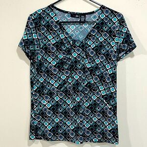 Beautiful Blue & Black Abstract Print Top By East 5th. Size Small.